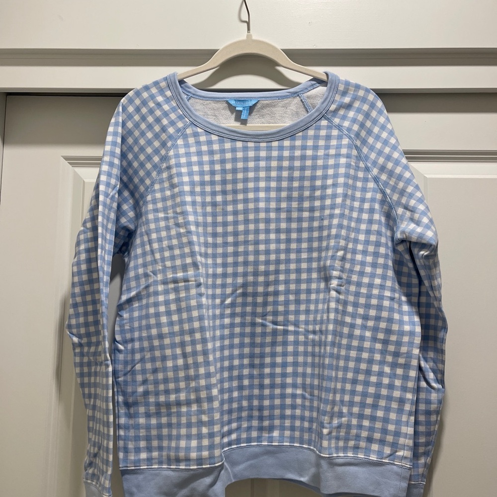 Draper James Light Blue Gingham Crewneck Sweater